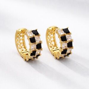 Checker Crystal Baguette Hoop Earrings  (7711)